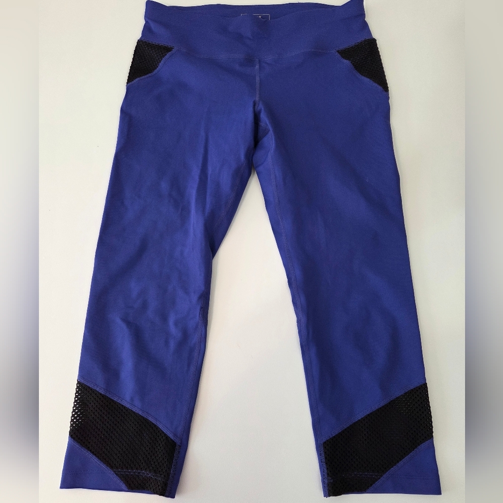DKNY Electric Blue Logo Capri Mesh Leggings